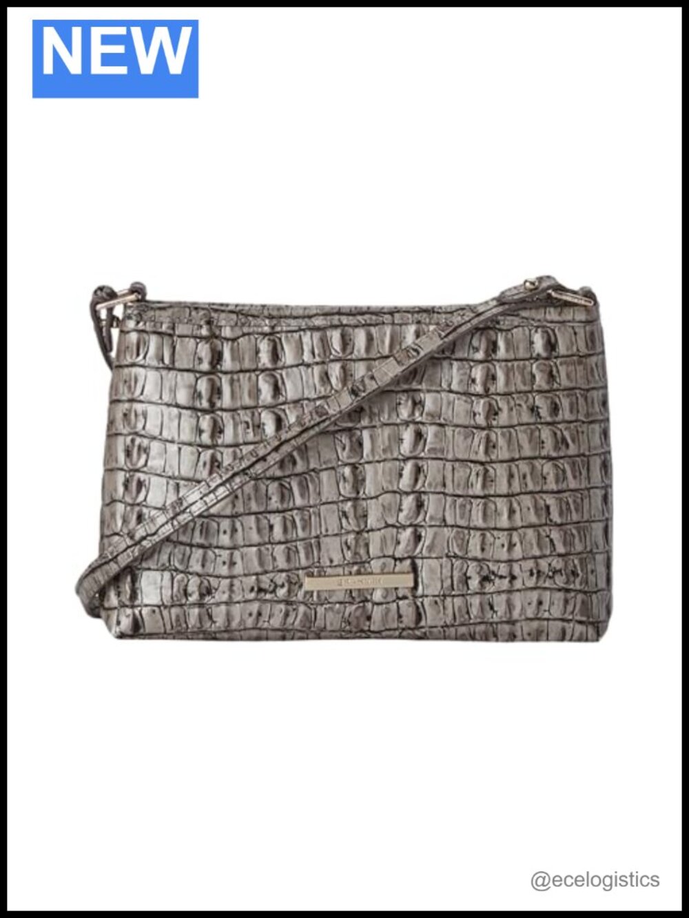 Genuine Leather Baguette Shoulder Bag Gold-Tone Hardware Zip Top